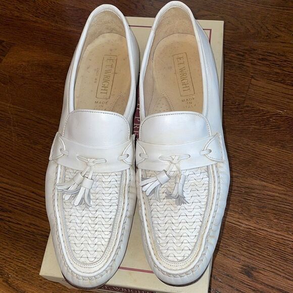 E.T. Wright Woven Vamp white leather slip‎ on loafers with tassels main image 8